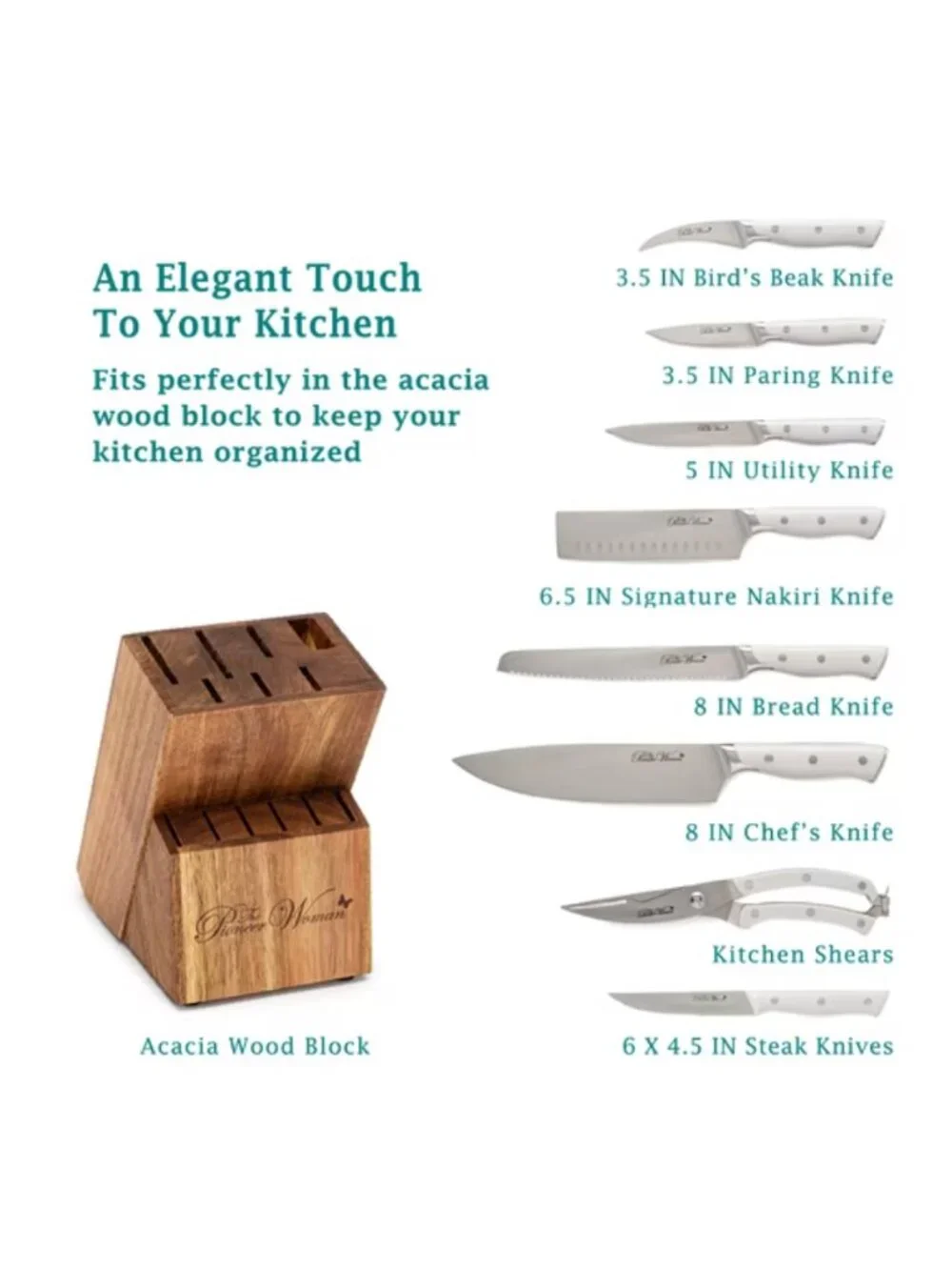 The Pioneer Woman Home Gray 14 Piece Stainless Steel Knife Set with Wooden Block